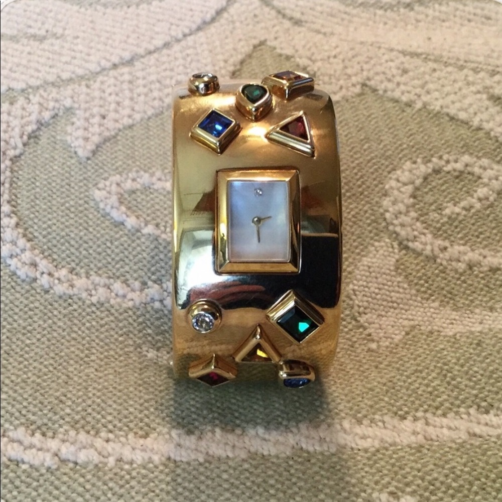 Franklin mint gold plated cuff watch bracelet